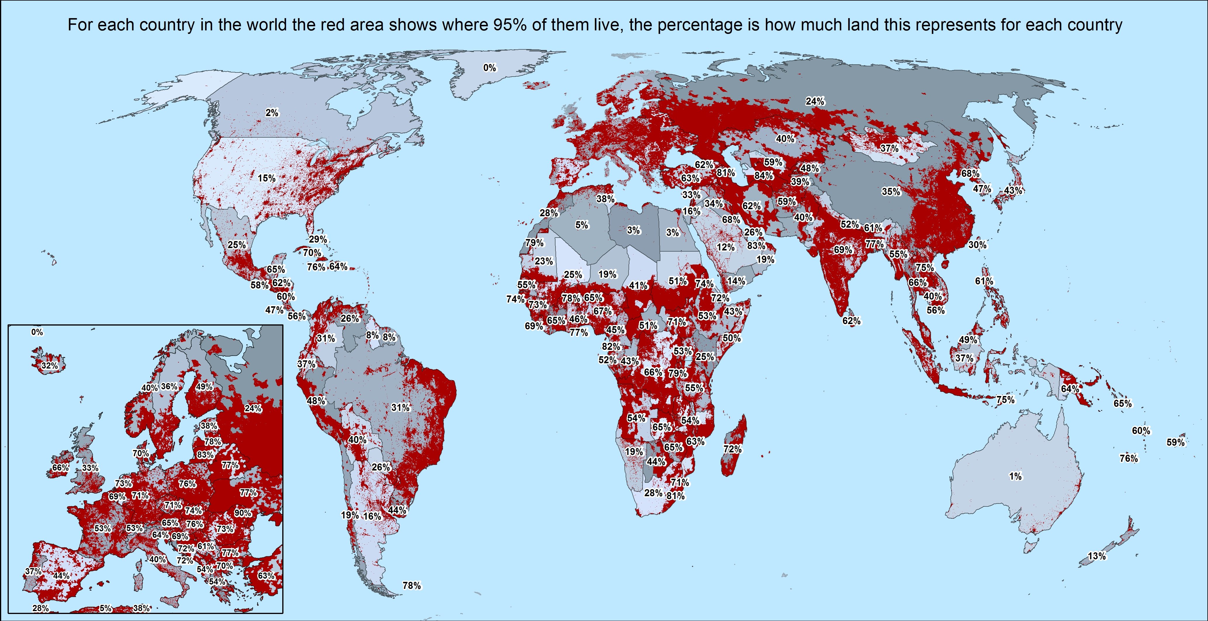 Карта плотности населения Мира