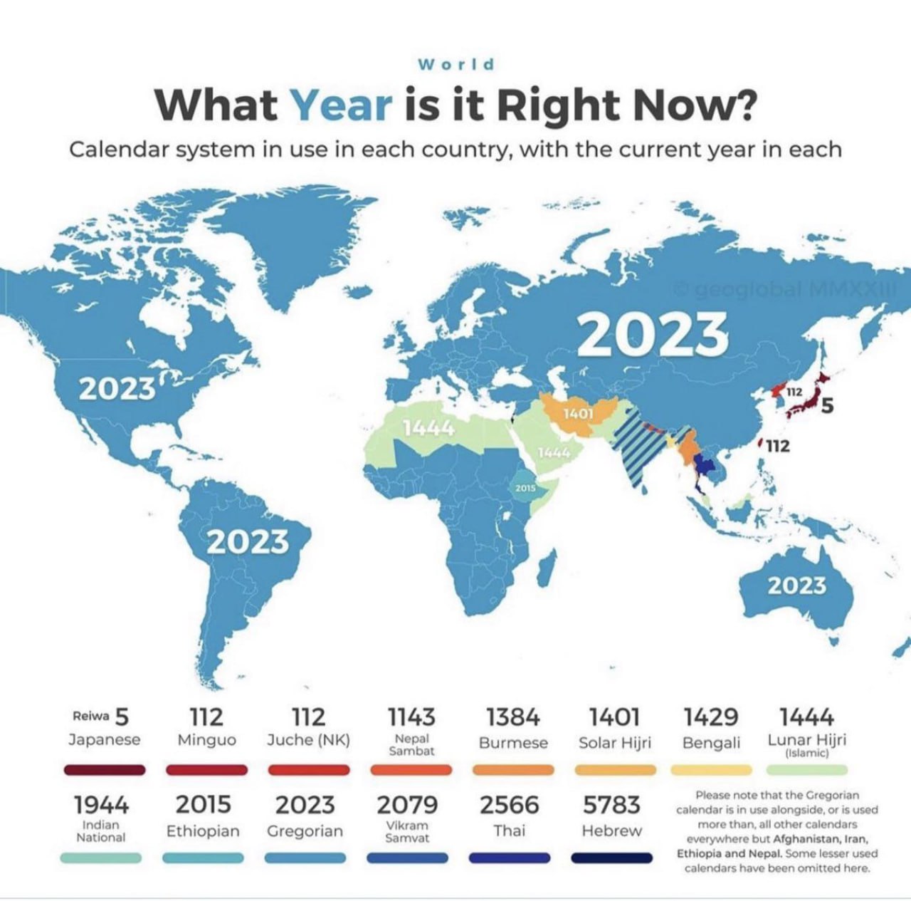Какой сейчас год по местному календарю в странах мира, 2023